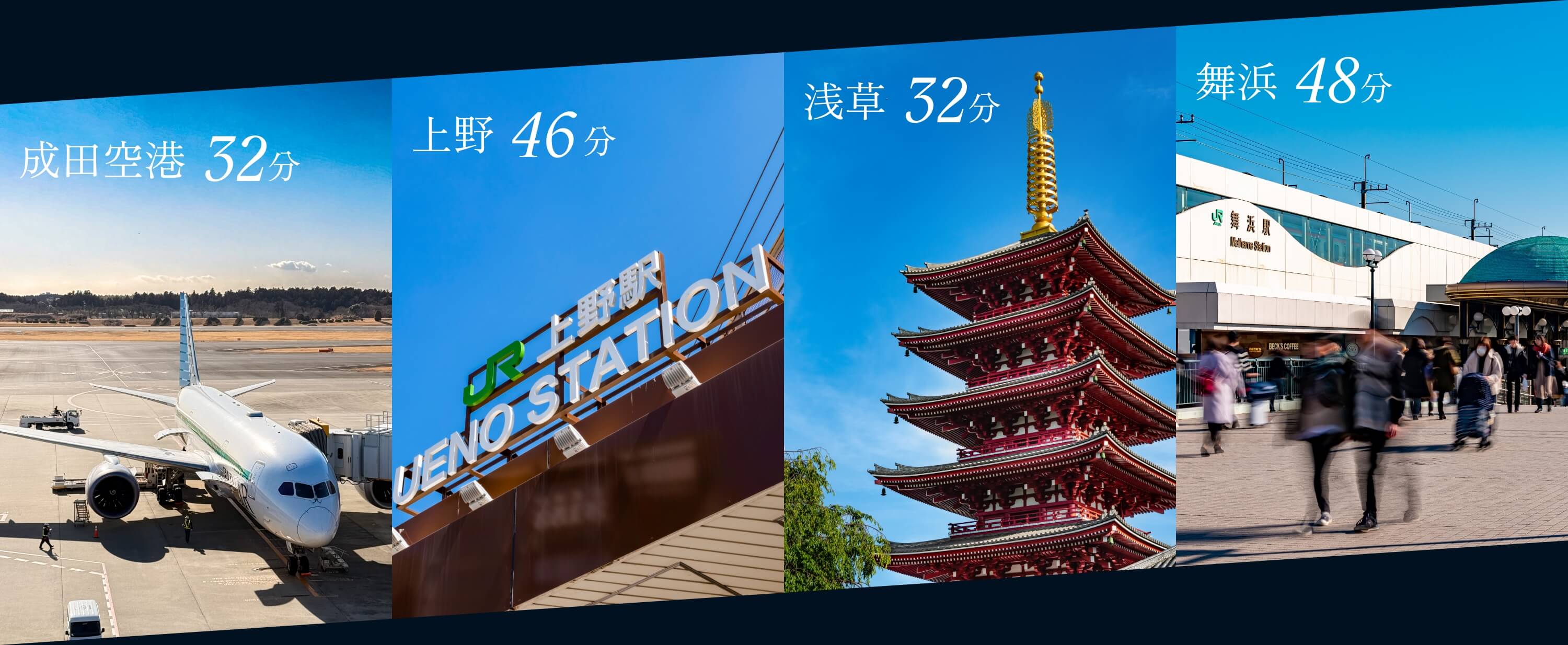 成田空港32分 上野43分 浅草32分 舞浜48分